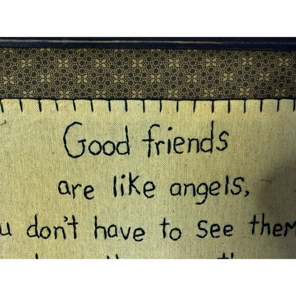 Framed Primative Style "Good Friends" Embroidered Sampler Hanging Cottagecore - Picture 3 of 4